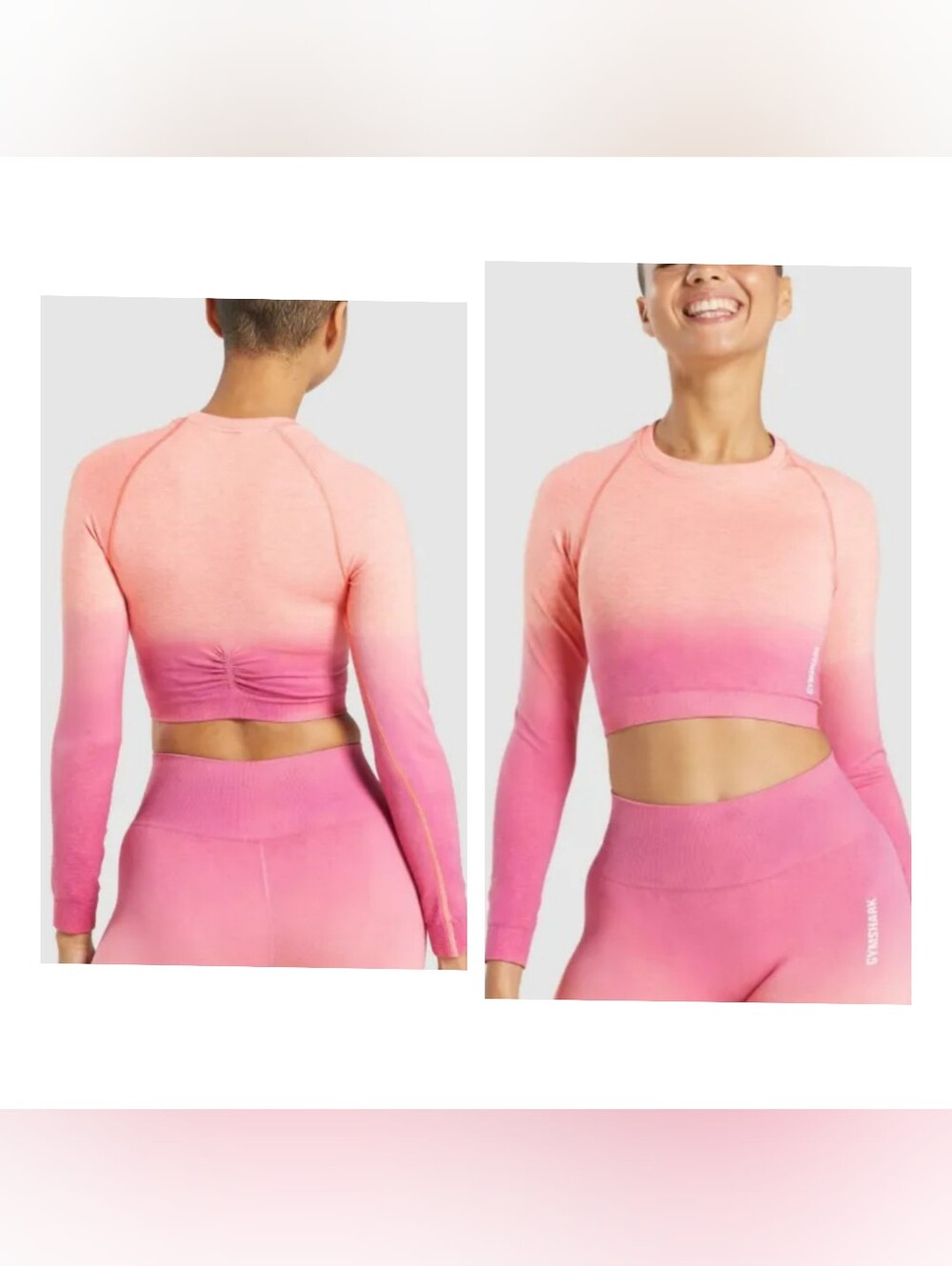 Gymshark Adapt Ombre Seamless Long Sleeve Crop Top - Orange Marl/Pink